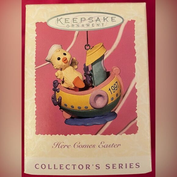 Easter Hallmark Keepsake Ornament 1997 Here Comes Easter Chick on Boat #4 Series - Picture 1 of 9